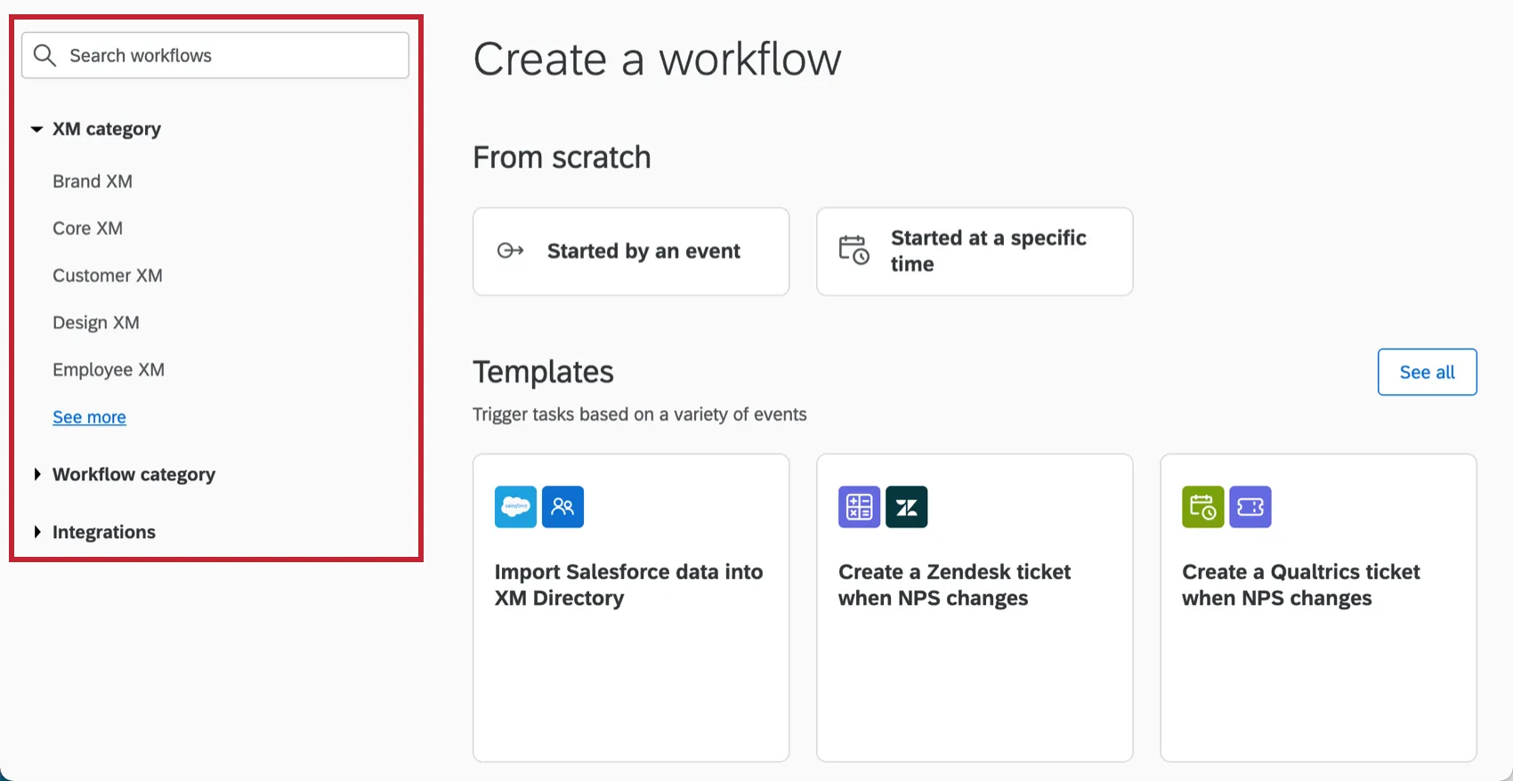 the search bar at the top of the workflow catalog and the filter groups on the side