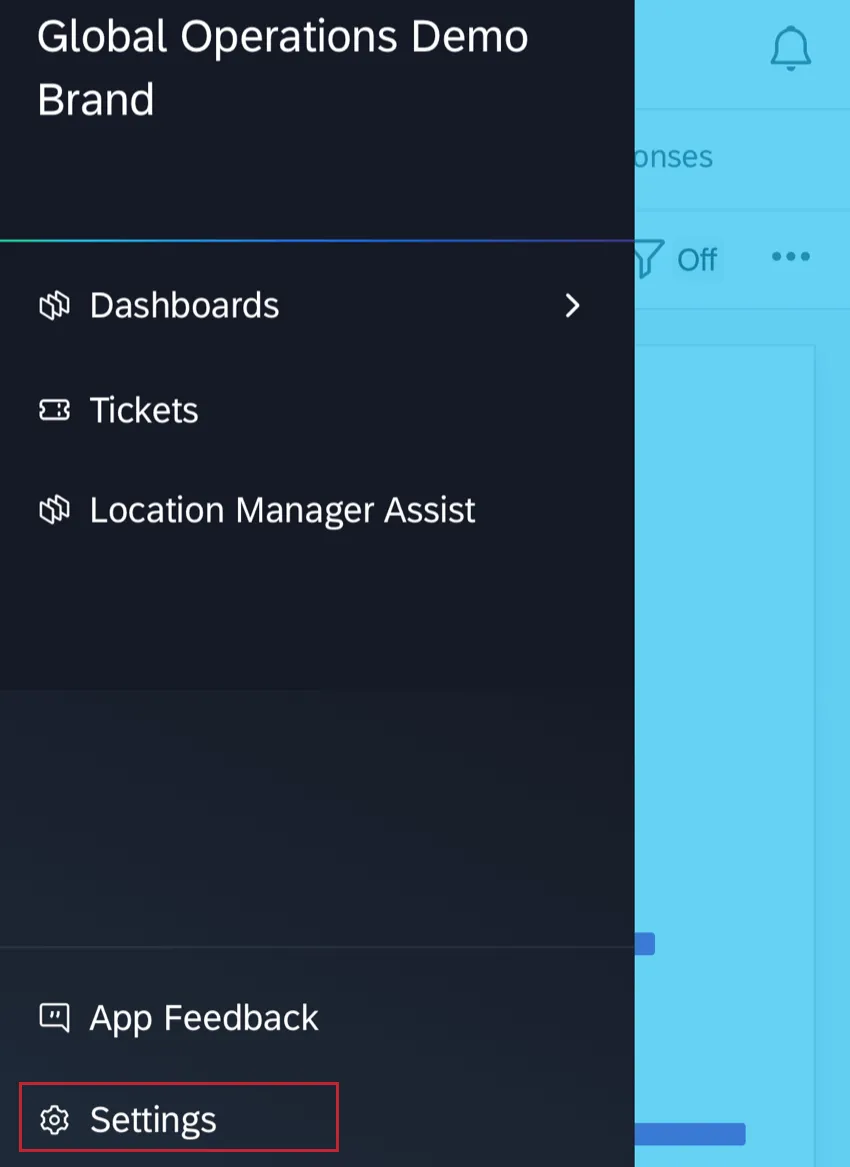 a opção de configurações no menu