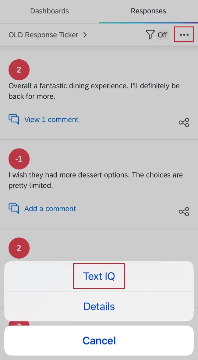 auf text iq zugreifen, indem Sie auf die Registerkarte "Antworten" klicken