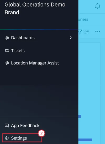 settings in the app menu