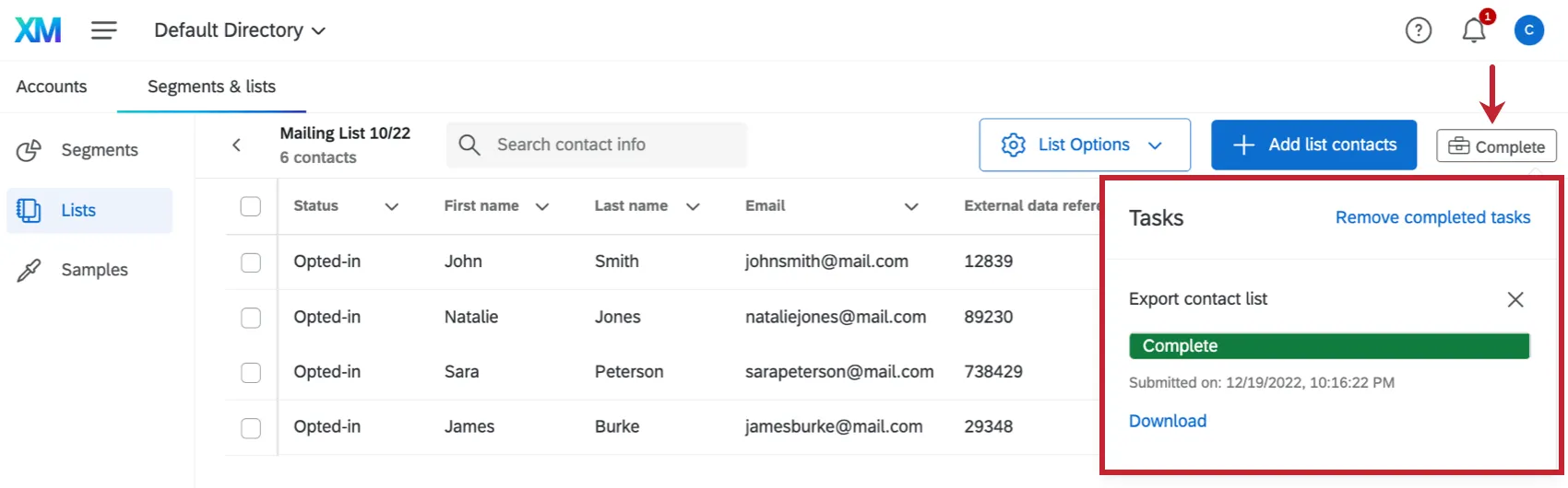task in progress menu