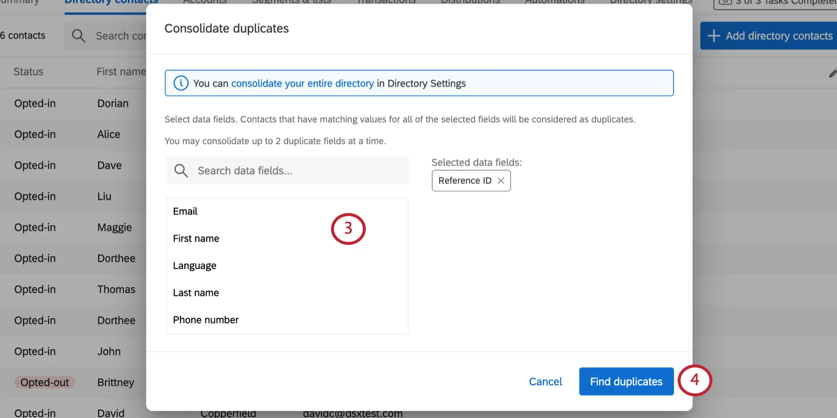 Seleccionar campos de contacto para deduplicar