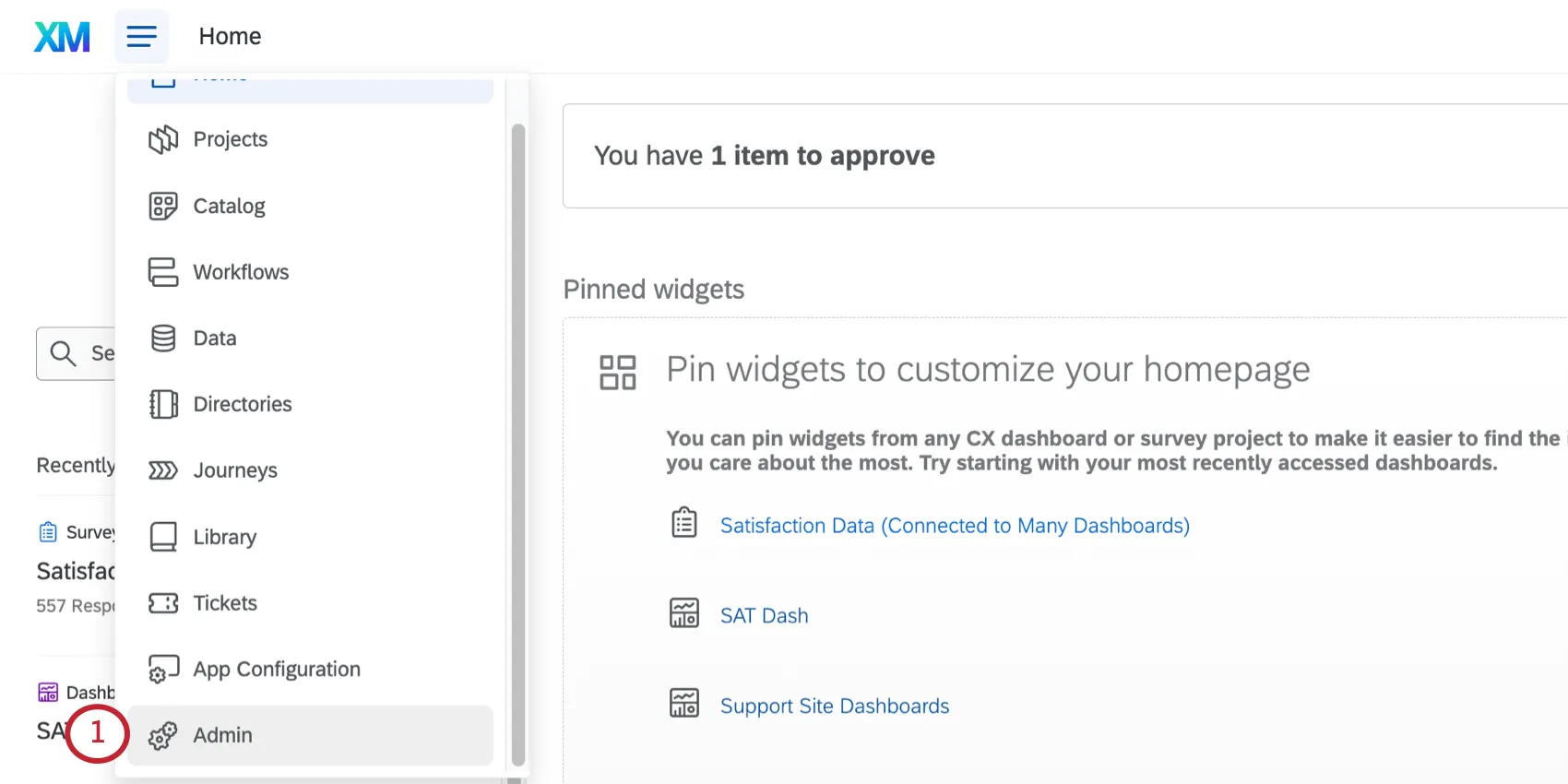 Botón de administración en la navegación global