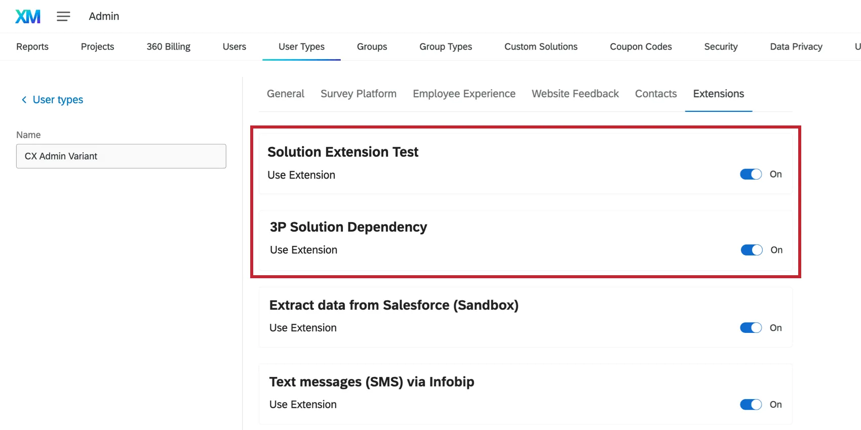 Enabling solutions and dependencies on the permissions page
