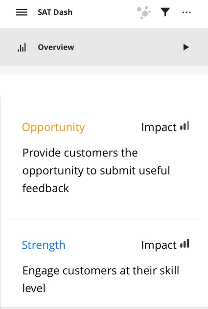 Un widget de áreas de enfoque en la aplicación