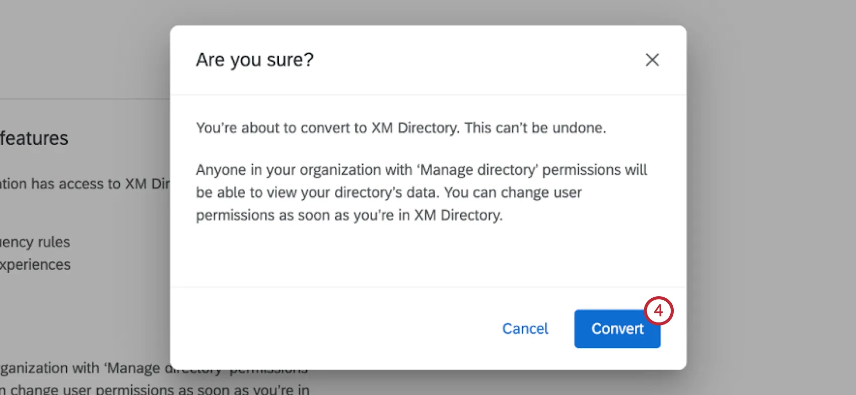 XM DIRECTORYへの変換を確認するポップアップウィンドウと、右下の青い変換ボタン