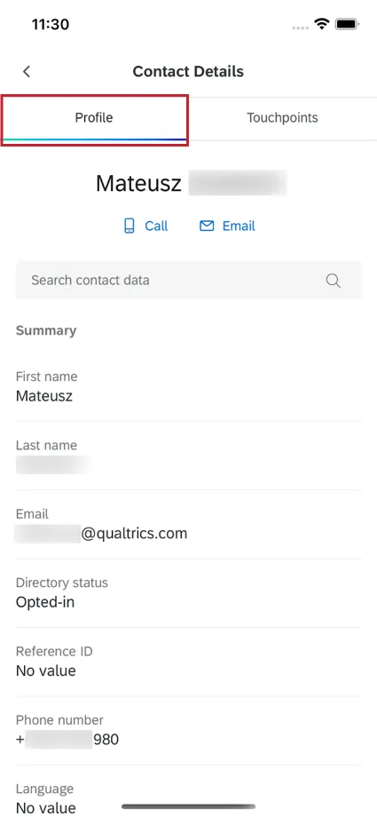 La sección Perfil de la tarjeta de perfil del cliente