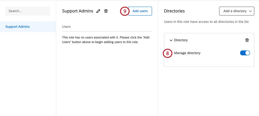 add permissions to the role on the right hand side. click add users in the middle of the screen to add users to the role