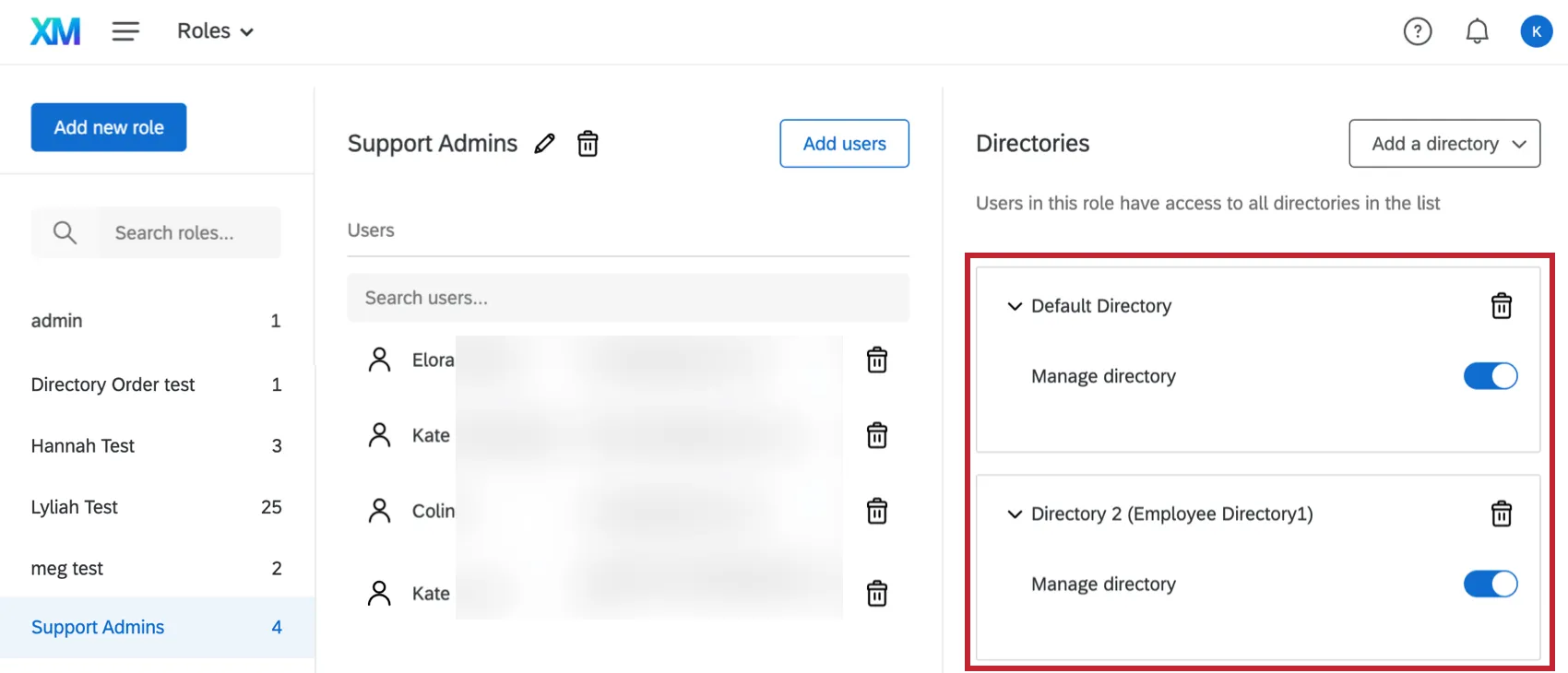 the role based permissions found when setting up xm directory roles