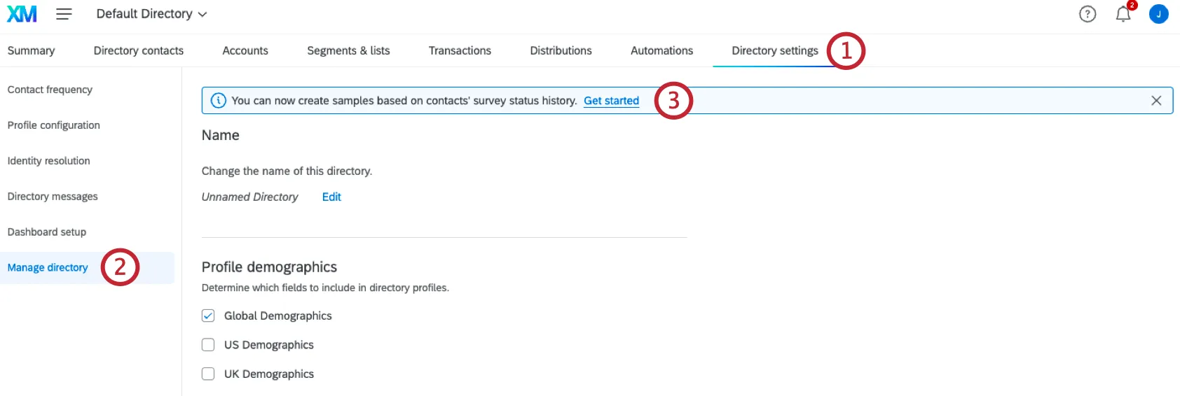 para carregar o histórico status da pesquisa nas configurações diretório