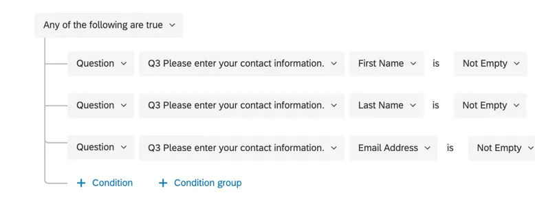 アンケートの特定の質問に回答した場合にアクションが実行されるように条件セットされたアクションの画像