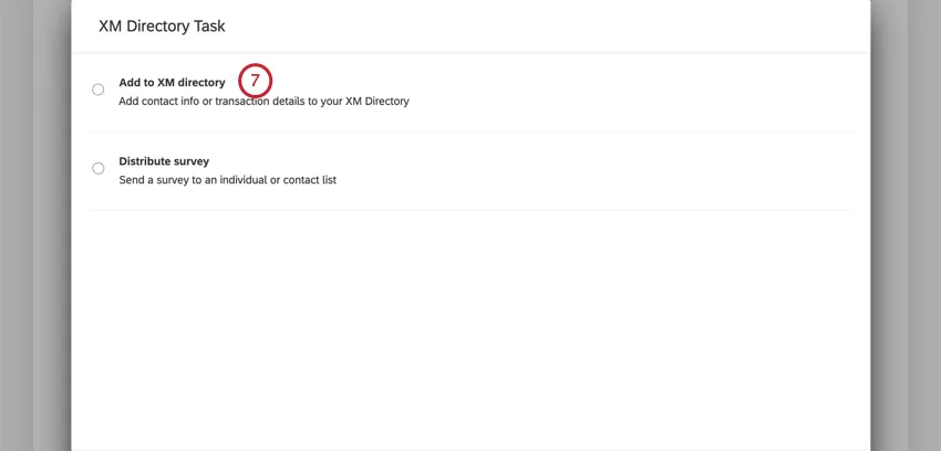 imagen de la opción Agregar al xm directory seleccionada en la tarea del xm directory