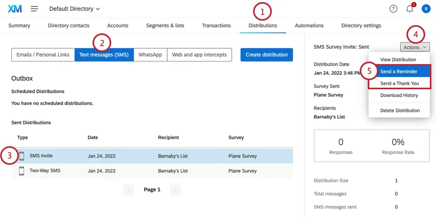 Senden einer Erinnerung im xm directory