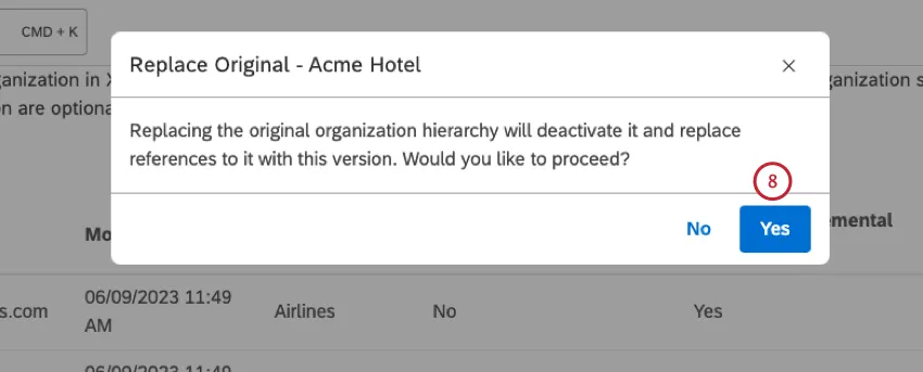 Click Yes to confirm that you want to proceed.
