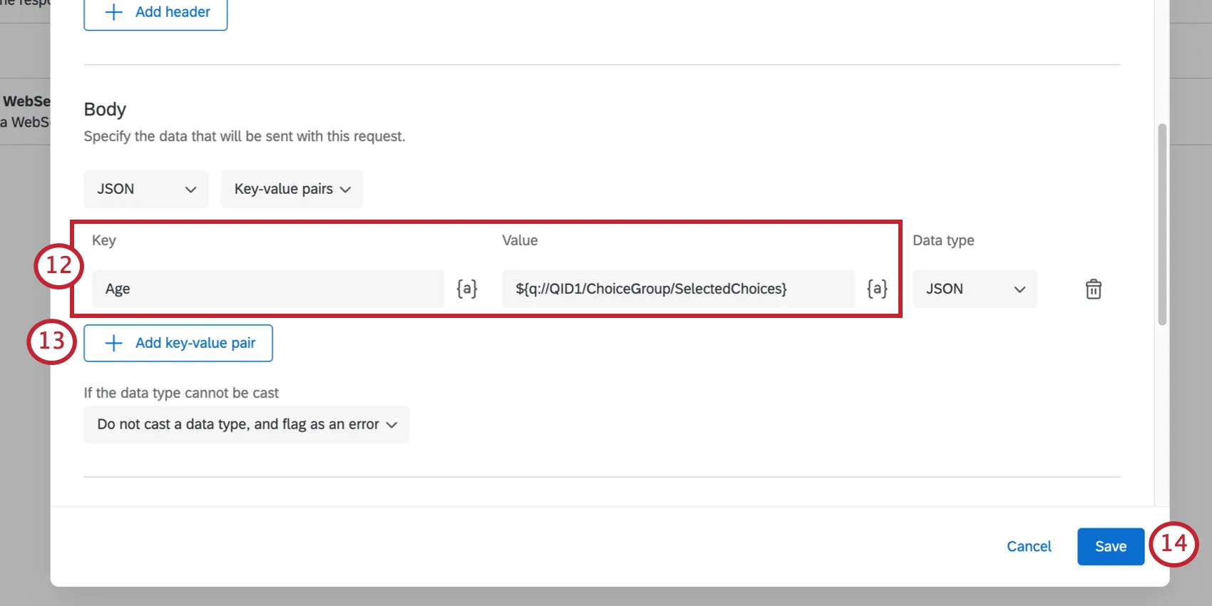 Body section of the web service setup