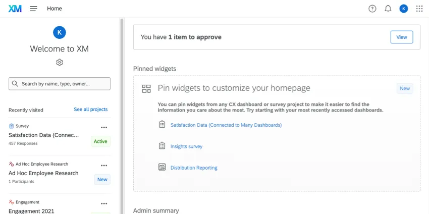 Page daccueil de Qualtrics