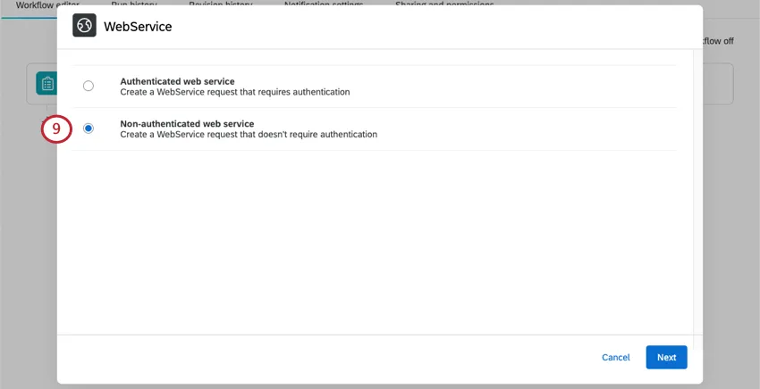 New window during web service setup